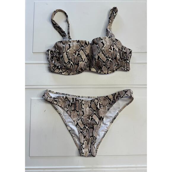 Shade & Shore Bikini Set Womens Small 36B Brown Snakeskin Underwire Padded - Picture 1 of 7